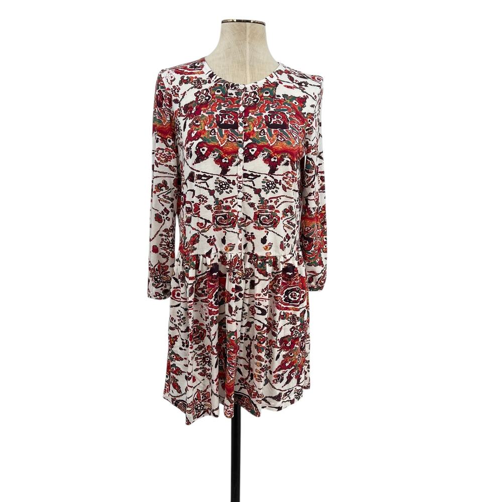 Peruvian Connection‎ Goa Tunic Top Floral Print Pearl White Red Size XS